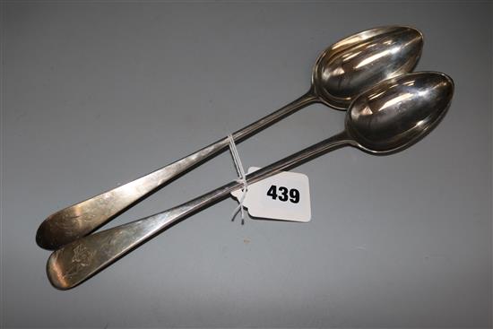 Two Scottish silver basting spoons.